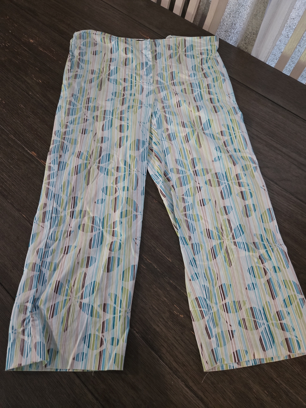Vintage Y2K Apostrophe Striped Floral Crop Capri Pants Size16 90s Summer Coastal